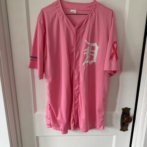 Pink Detroit Tigers Baseball Jersey with White Ribbon Logo